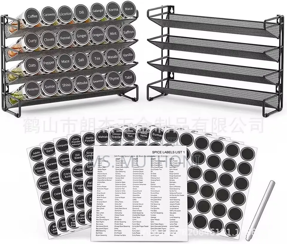 Spice Rack Organizer , 28 Spice Jars With Silver Lids, Funnel, Labels
