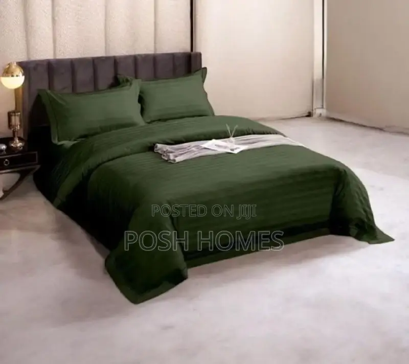 Blue Plain Striped Duvet Cover Set
