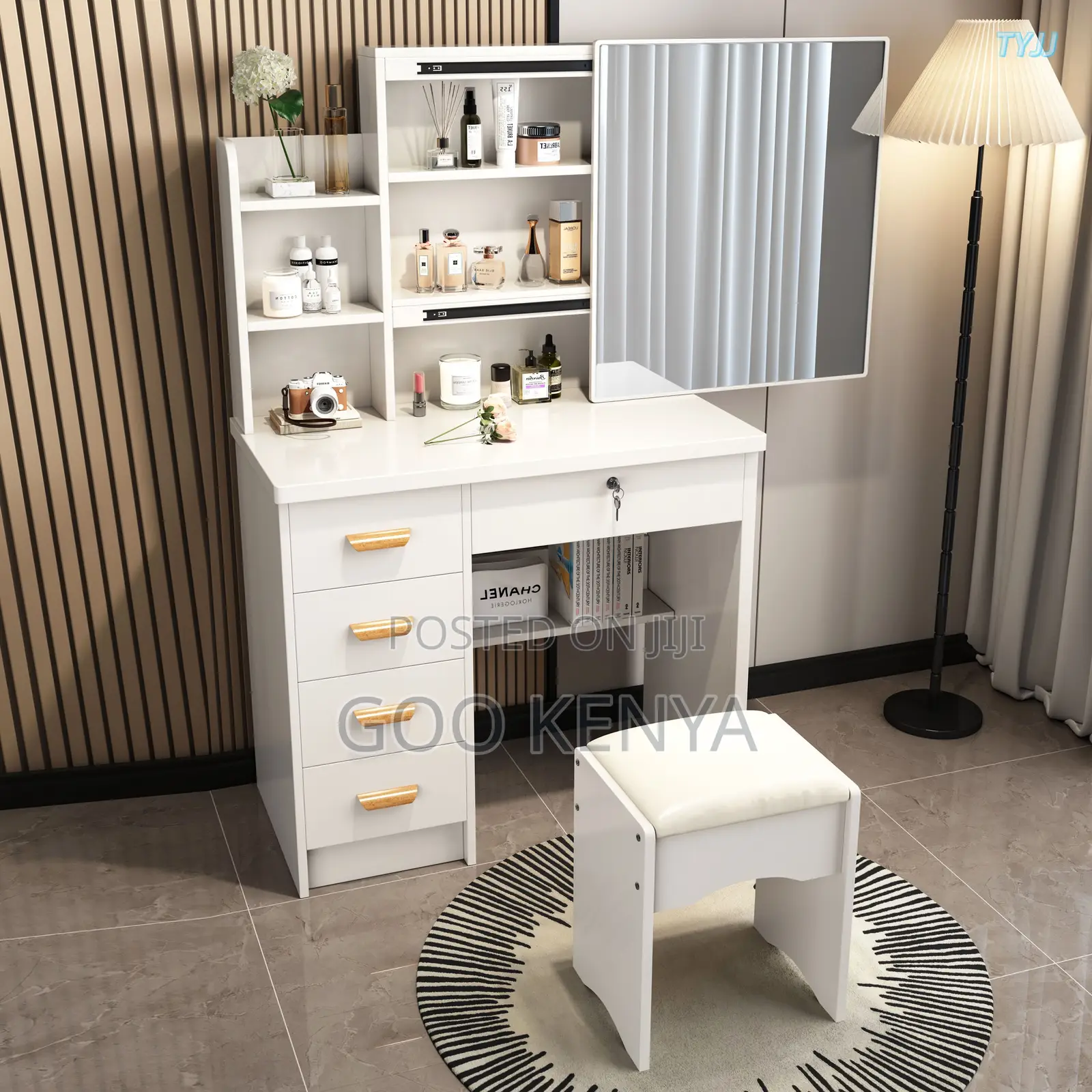 Home Dressing Table; Home Makeup Table With Sliding Mirror And Stool