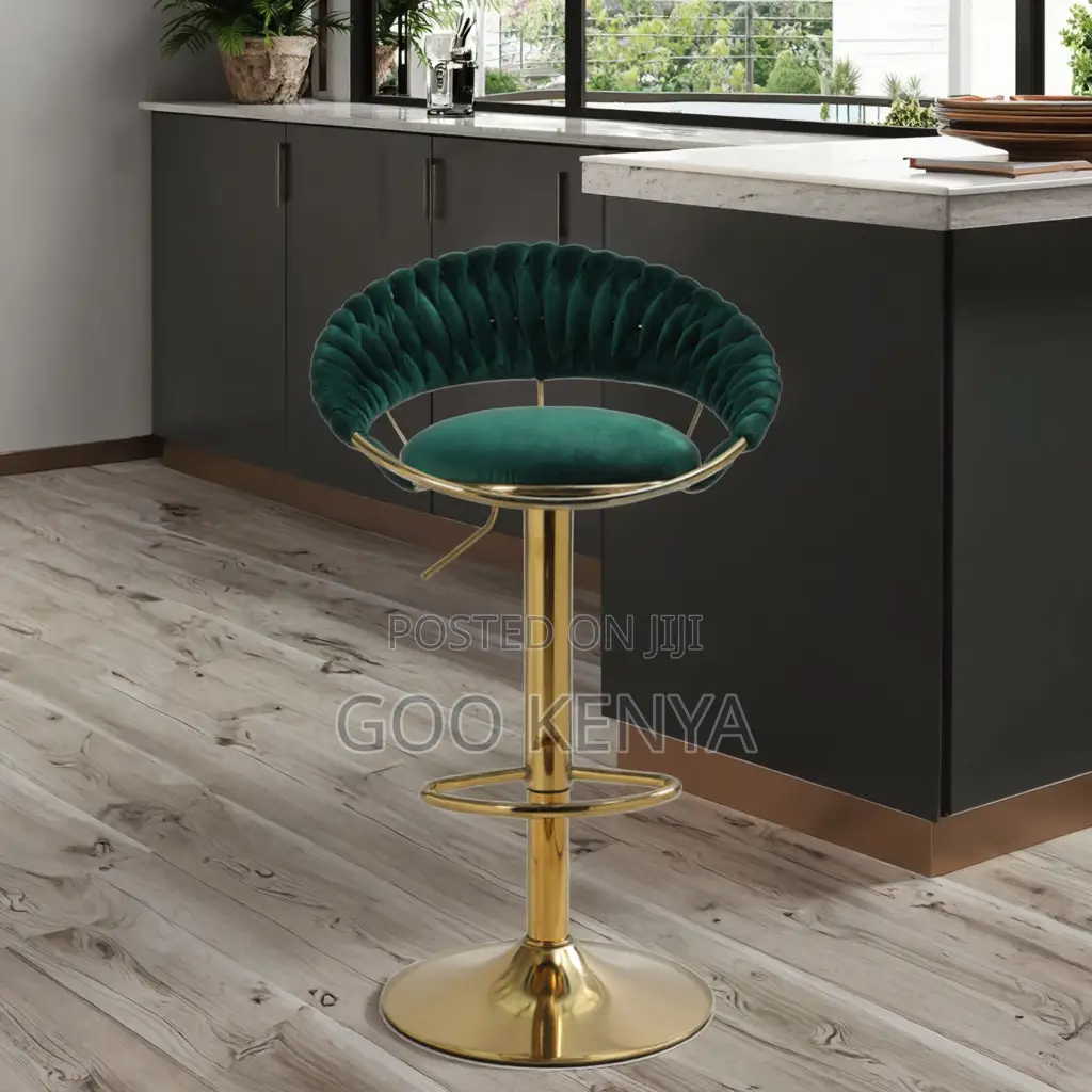Home Counter Stool; Elegant Velvet Braided Design And Adjustable Seat