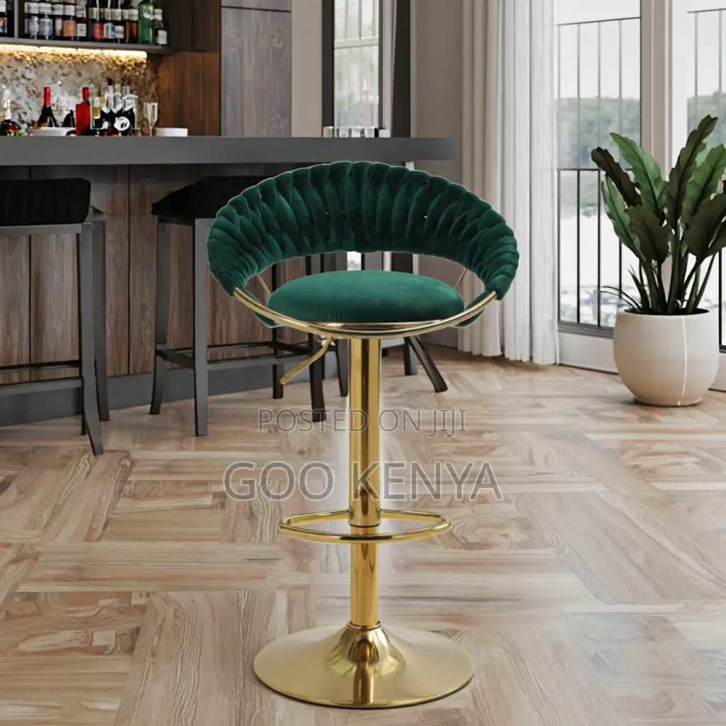 Home Counter Stool; Elegant Velvet Braided Design And Adjustable Seat