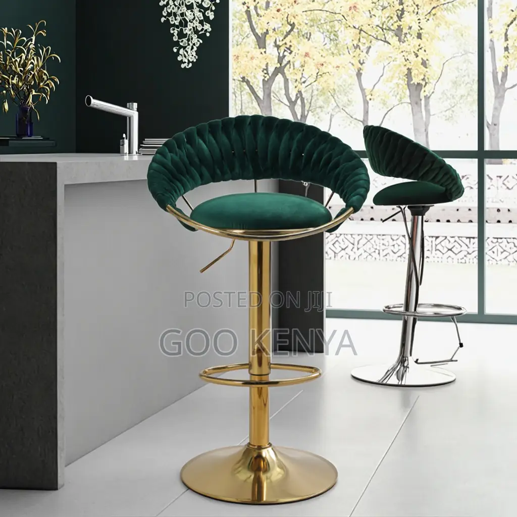 Home Counter Stool; Elegant Velvet Braided Design And Adjustable Seat