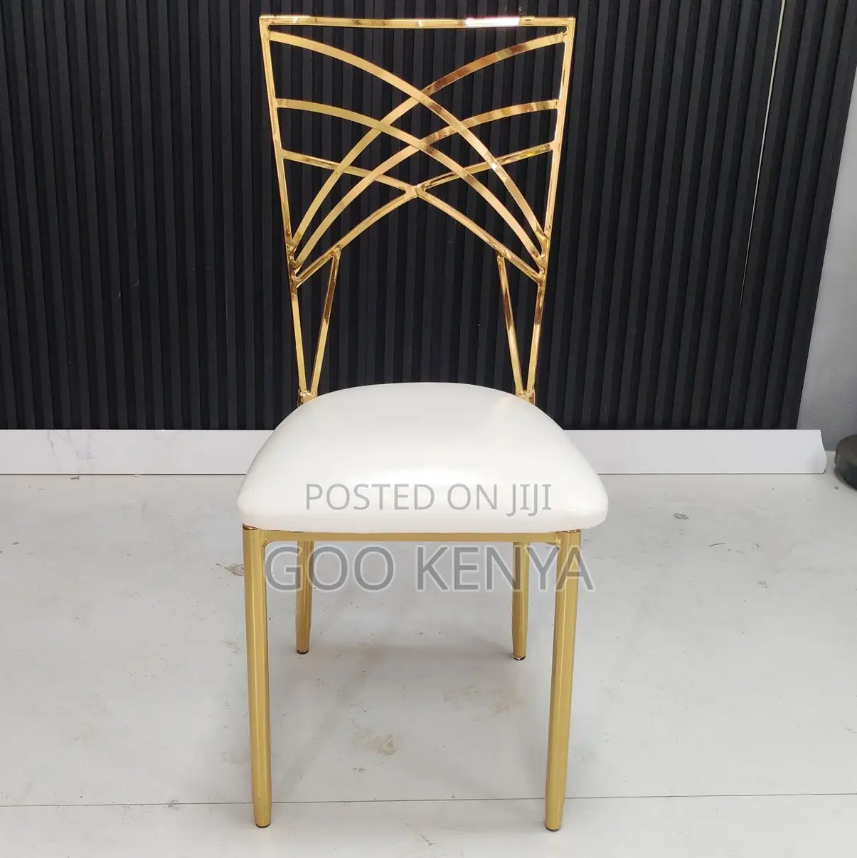 Home Chair; White Leather Banquet Chair With Sturdy Gold Frame