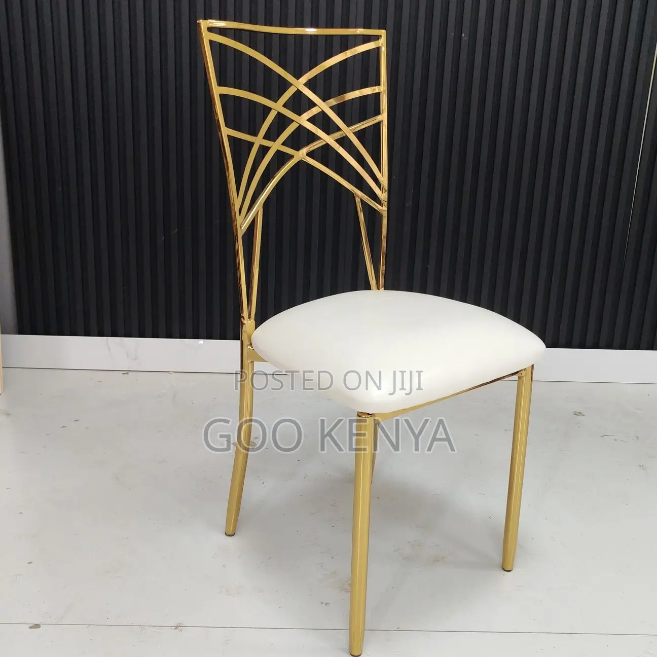 Home Chair; White Leather Banquet Chair With Sturdy Gold Frame