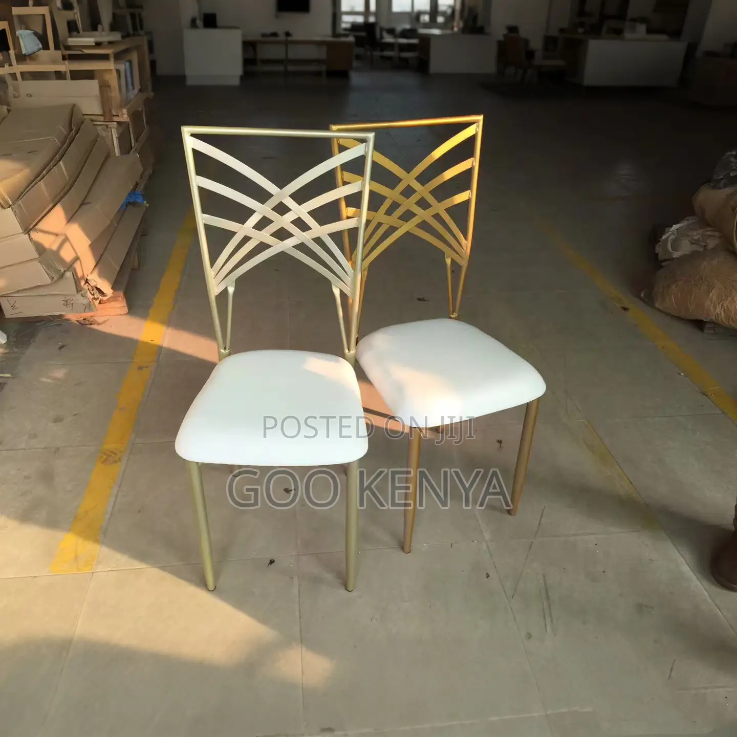 Home Chair; White Leather Banquet Chair With Sturdy Gold Frame