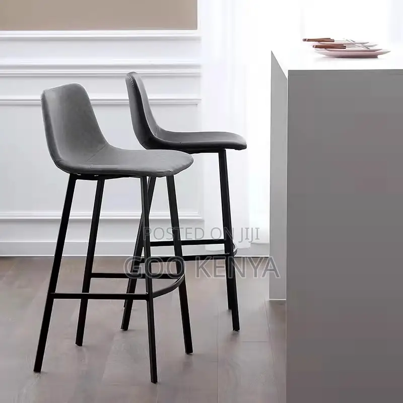 Home Bar Stool; Metal Kitchen Bar Stool With Comfortable Leather Seat