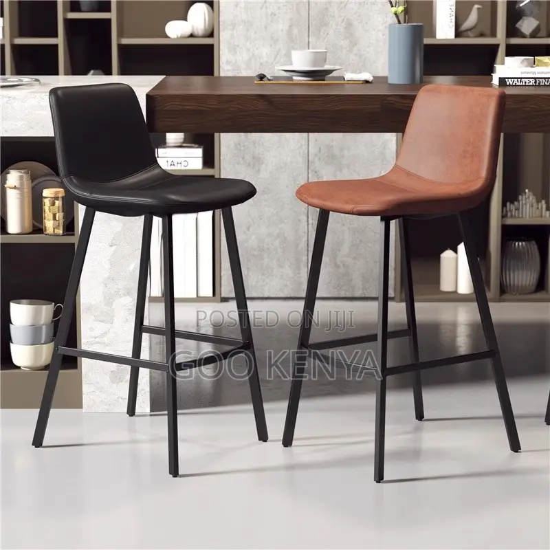 Home Bar Stool; Metal Kitchen Bar Stool With Comfortable Leather Seat