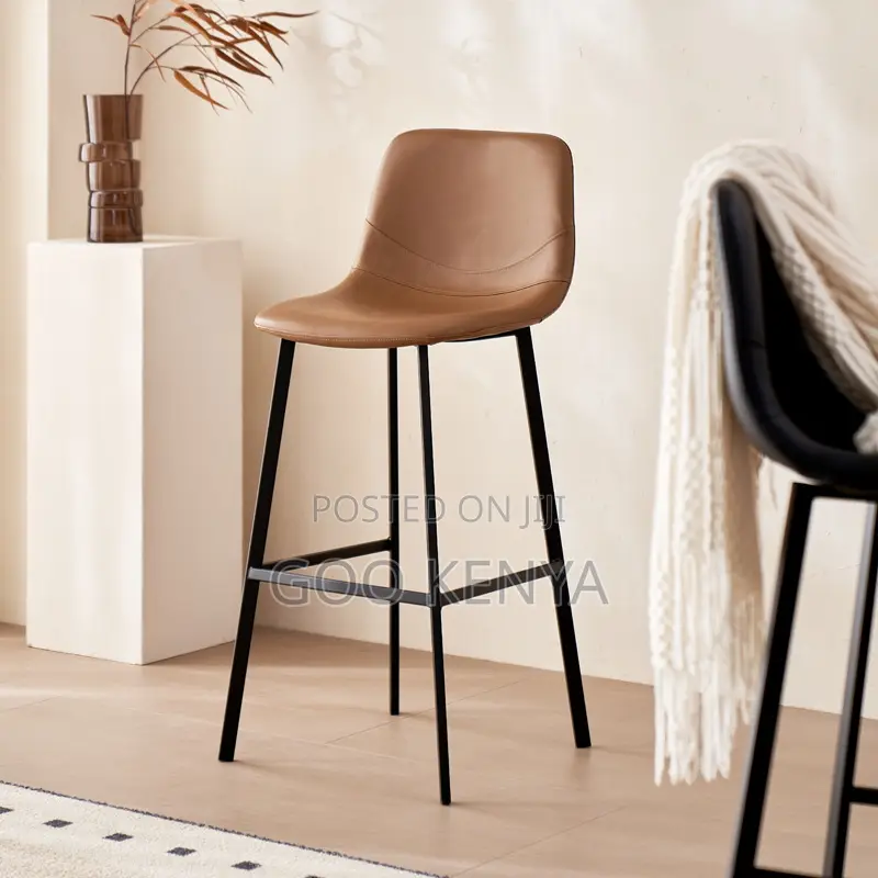 Home Bar Stool; Metal Kitchen Bar Stool With Comfortable Leather Seat