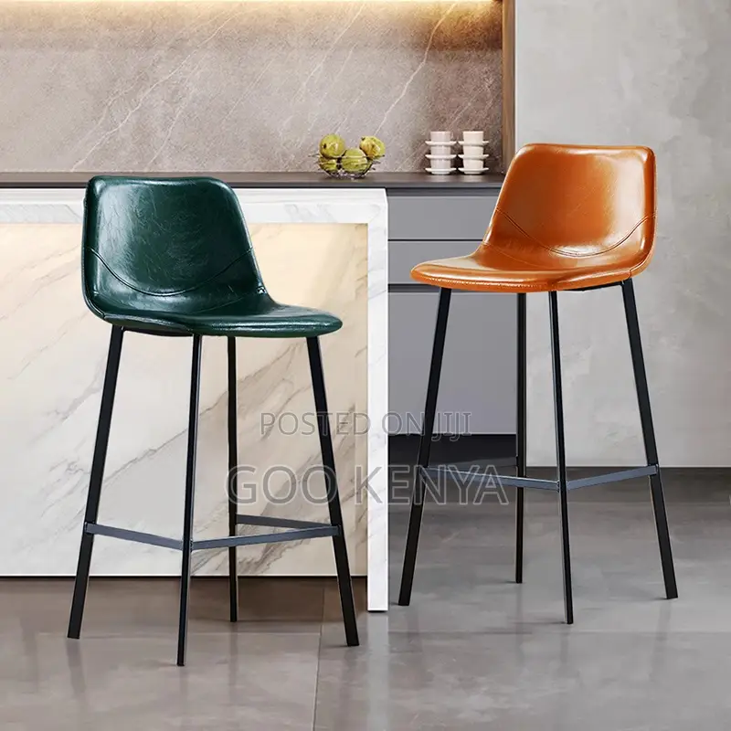 Home Bar Stool; Metal Kitchen Bar Stool With Comfortable Leather Seat