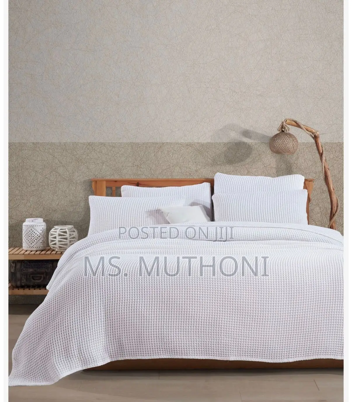 Cotton Waffle Weave Bedding Set( Bed Cover + 2 P . Cases)