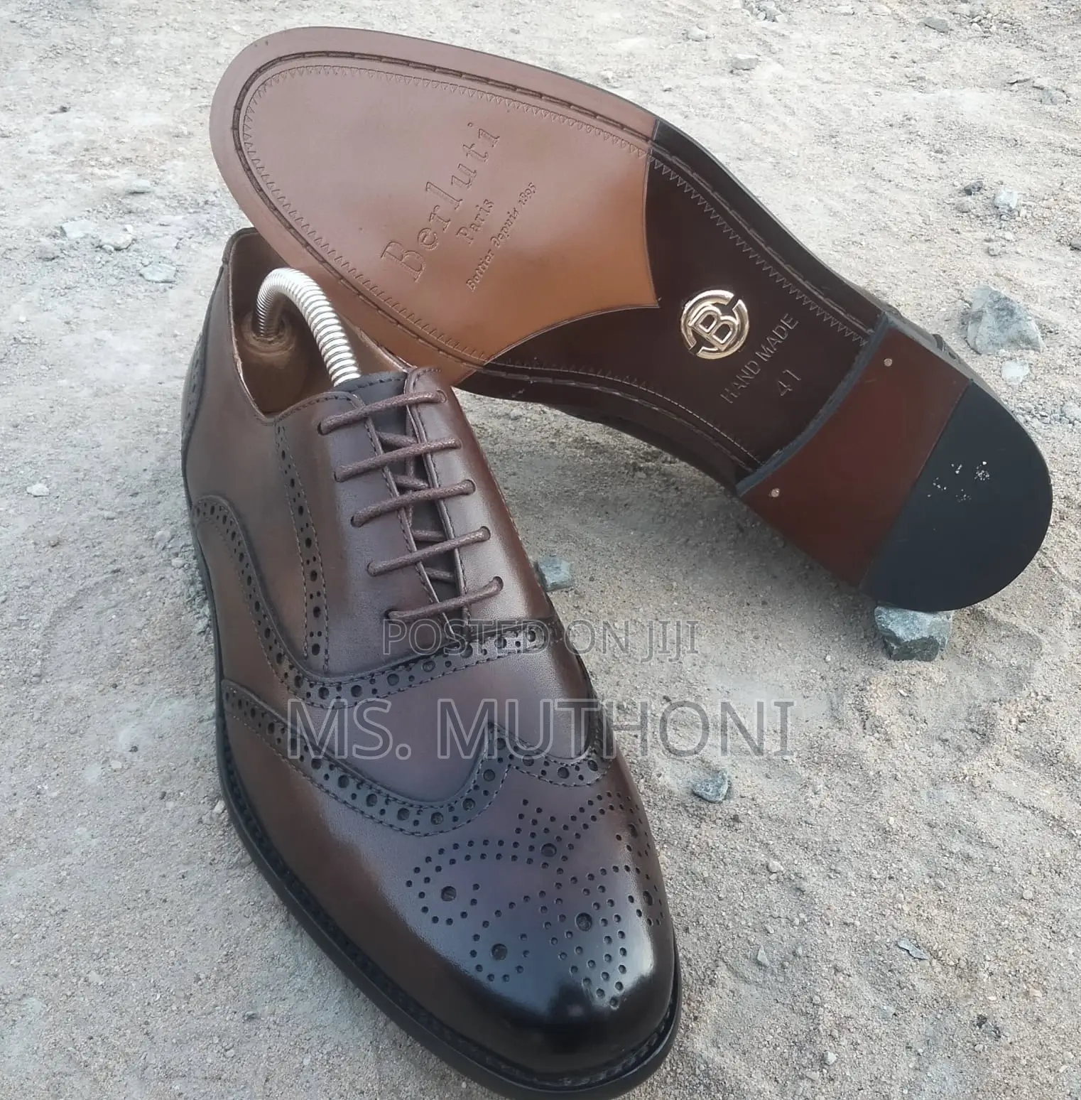 Laced Handmade Berluti Leather Wingtip Brogue Shoes, Size 40-45