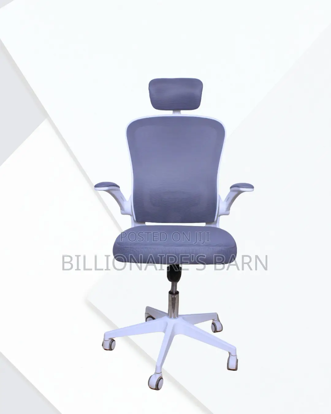 White Office Chair With Flip-Up Arms — Stable Base, Neck Support.