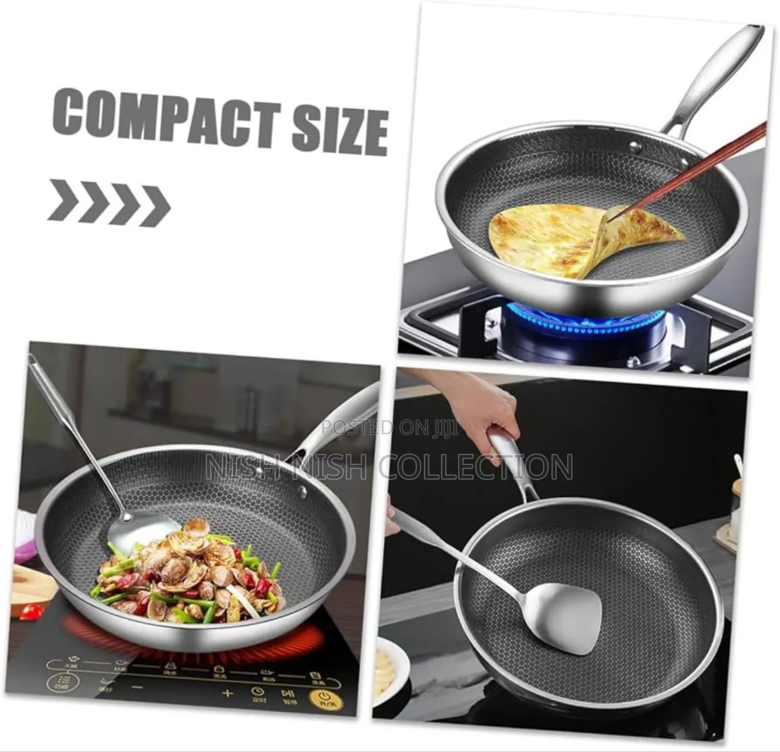 28 Cm Laser Etched Hexagonal Surface 3 Ply Fry Pan