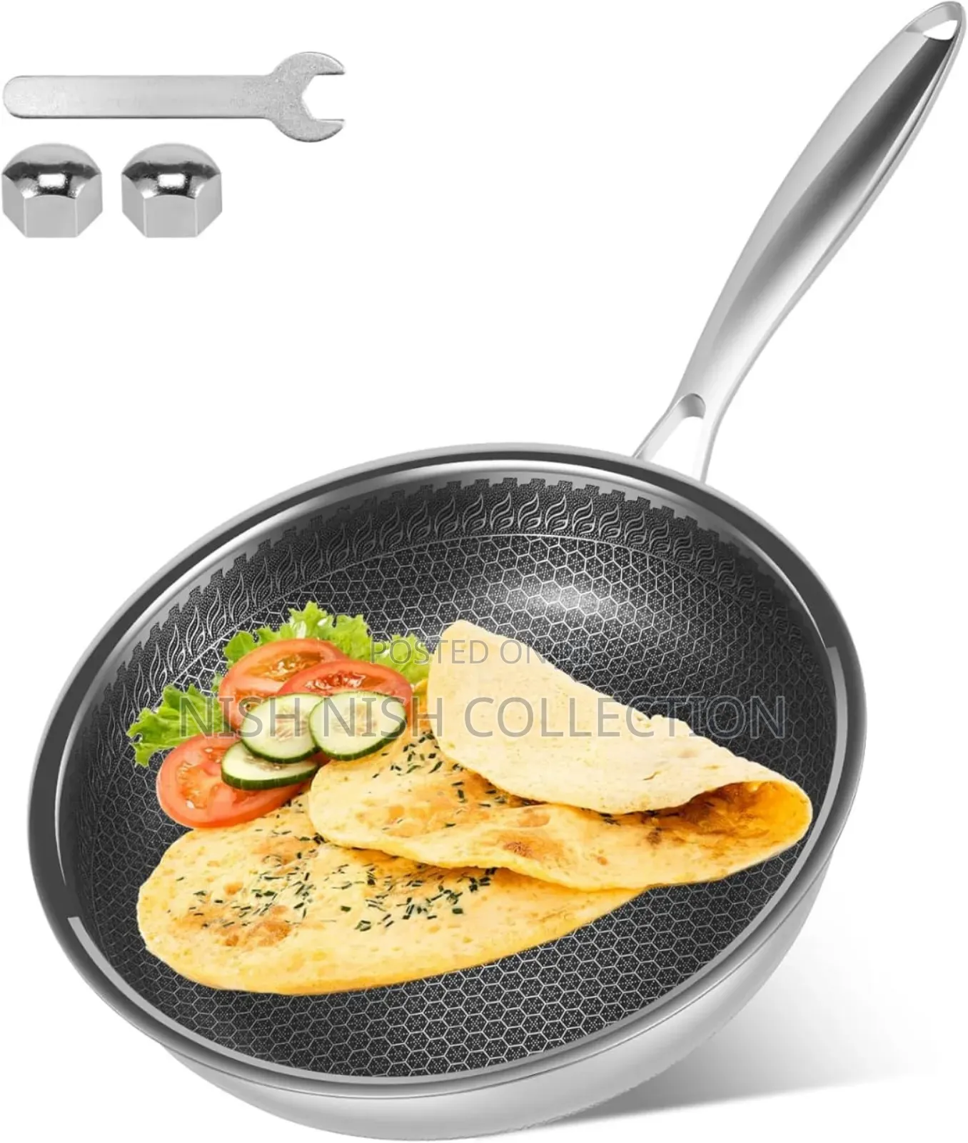 28 Cm Laser Etched Hexagonal Surface 3 Ply Fry Pan
