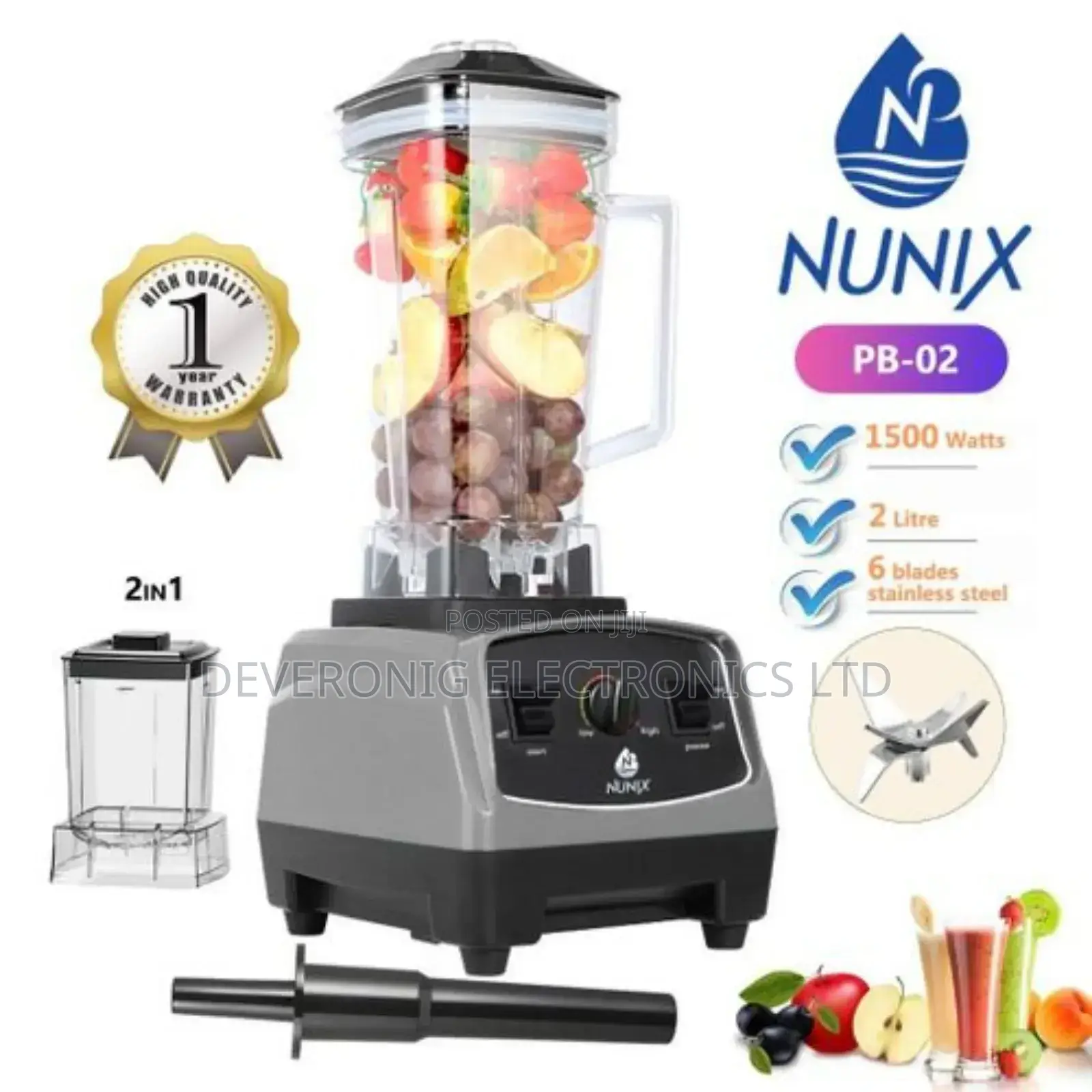Nunix Commercial Blender
2litres Jug Capacity
800ml Jar