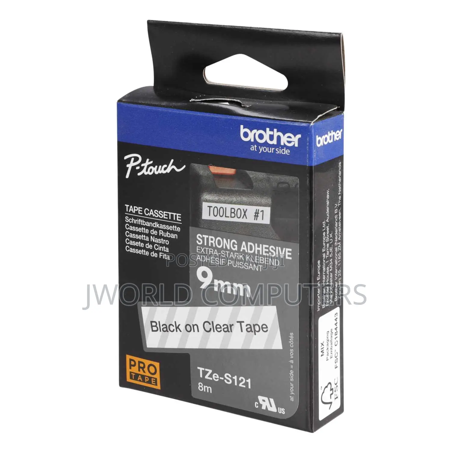 Brother Laminated 9mm TZC-S121 Black on Clear Label Catridge
