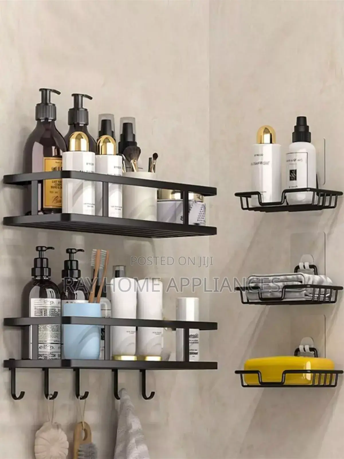 Mystozer Black Shower Caddy With Removable 4 Hooks Adhesive Organizer