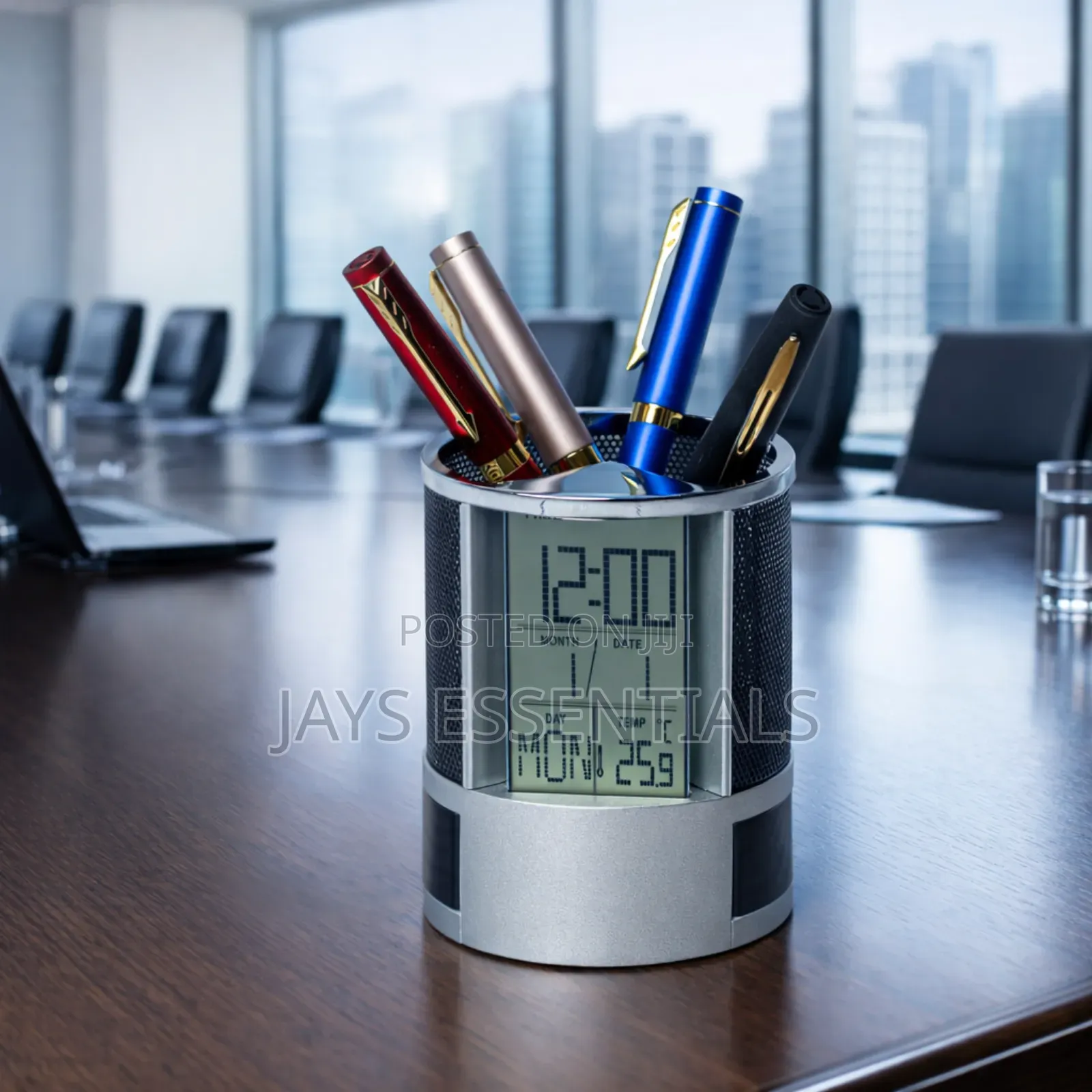 Digital Mesh Desk Organizer With Clock Display Pen Holder