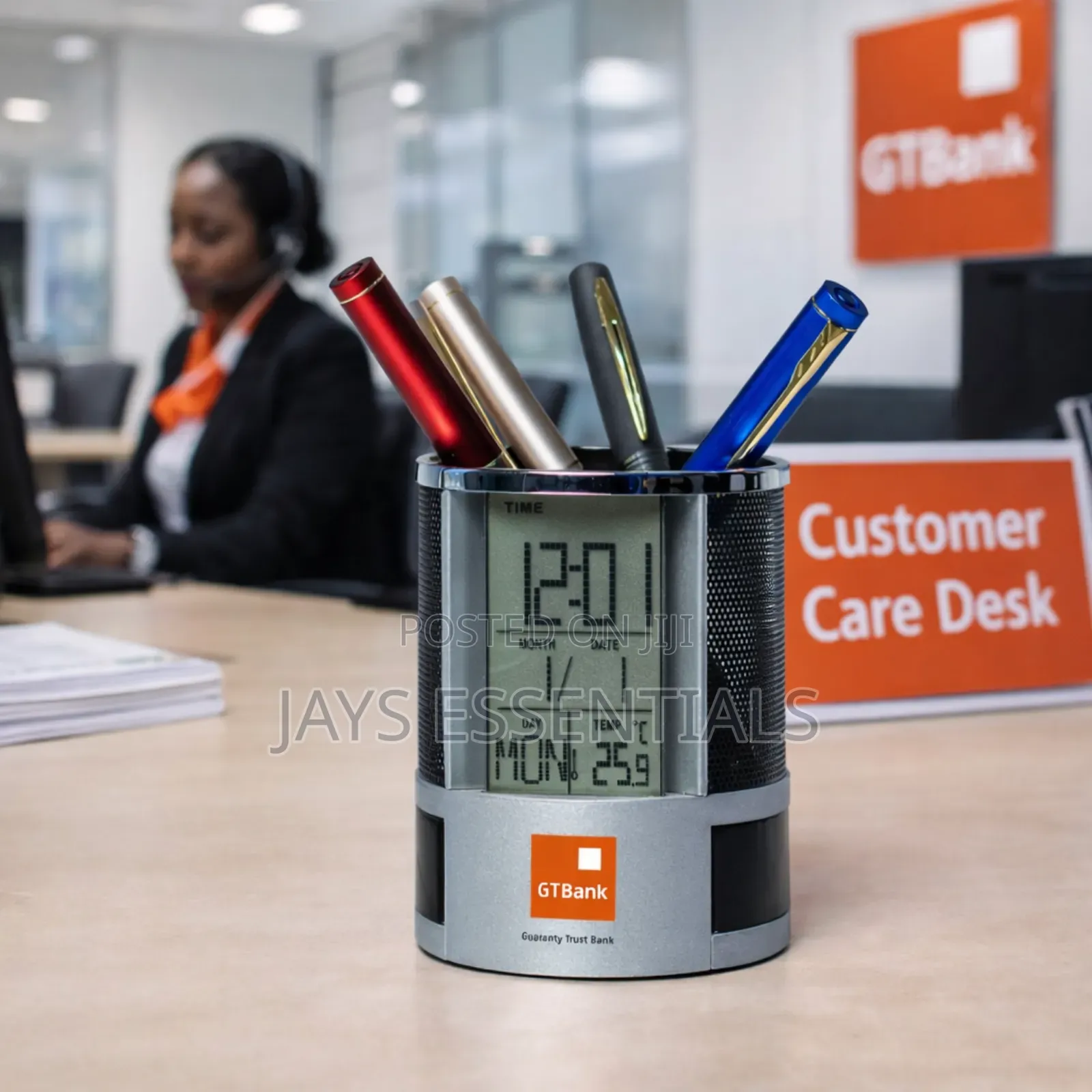Digital Mesh Desk Organizer With Clock Display Pen Holder