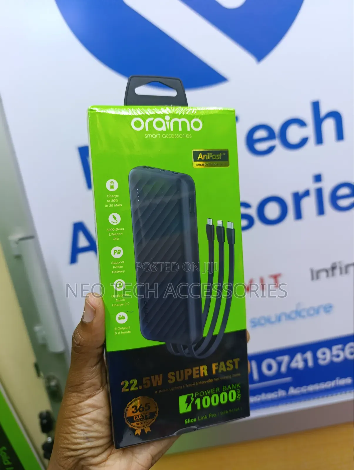 Oraimo Slice Link Pro Powerbank With Inbuilt Cables ( 10000mah,22.5w)