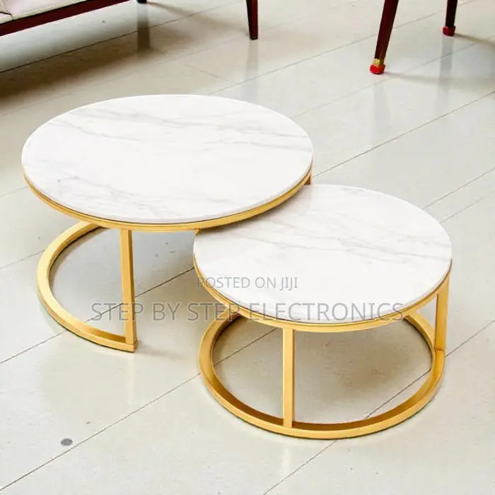 Marble Top Nesting Coffee Tables With Gold Frame for Living Room Décor