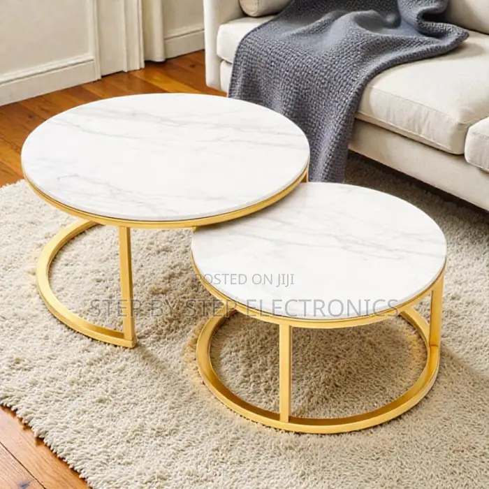 Marble Nesting Coffee Table Set With Gold Metal Frame Modern Design