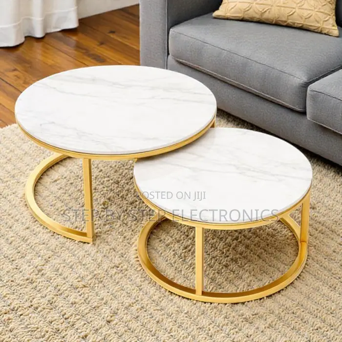 Modern Marble Nesting Coffee Table Set With Gold Frame for Living Room