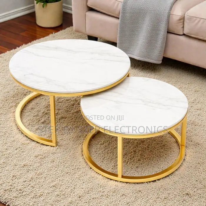 White Marble Nesting Coffee Tables With Gold Legs for Living Rooms