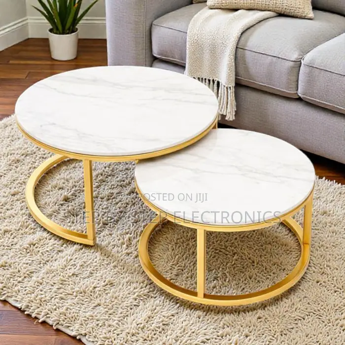 Minimalist Marble Op Nesting Coffee Tables Set With Elegant Gold Base