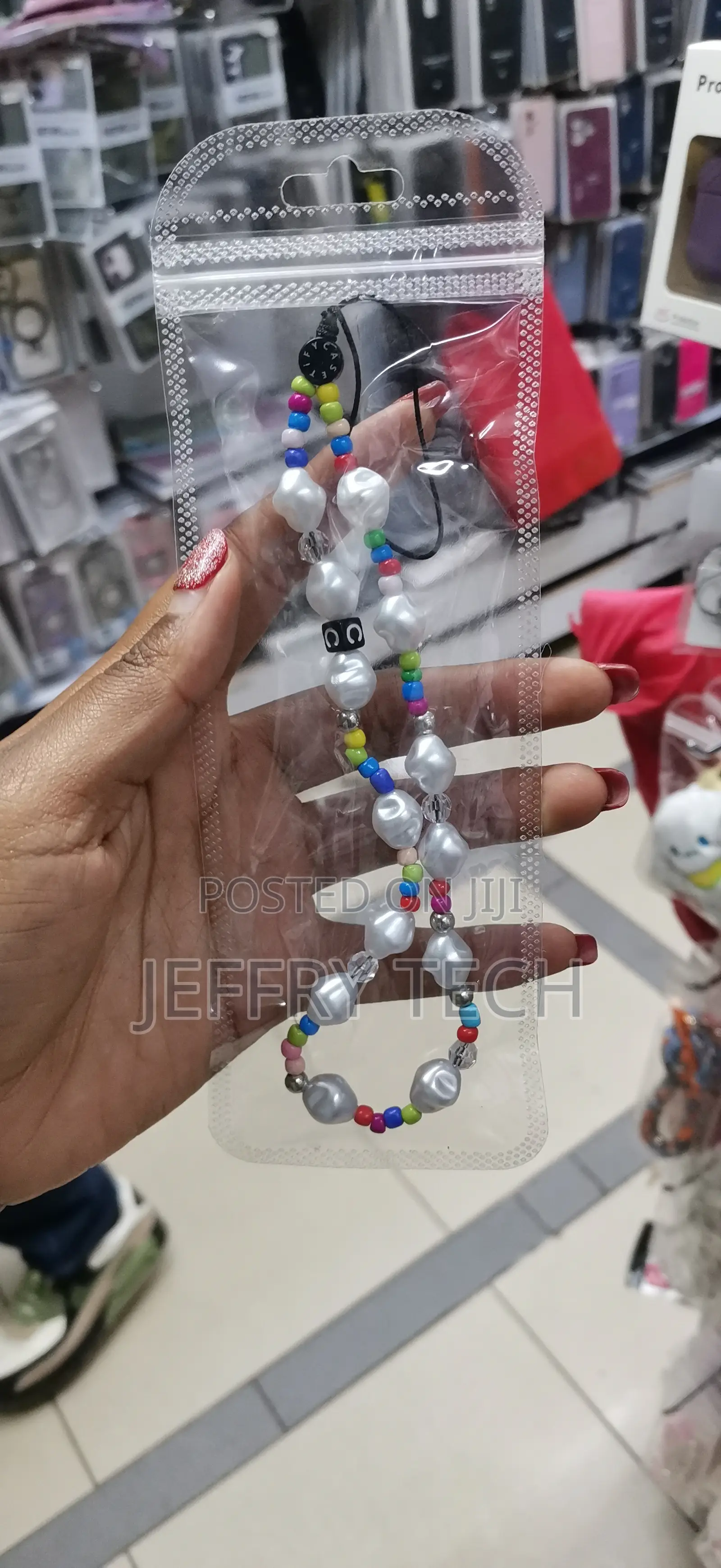 Pearl Keychain Phone Charm, Aesthetic Beads Pendant Wrist Strap