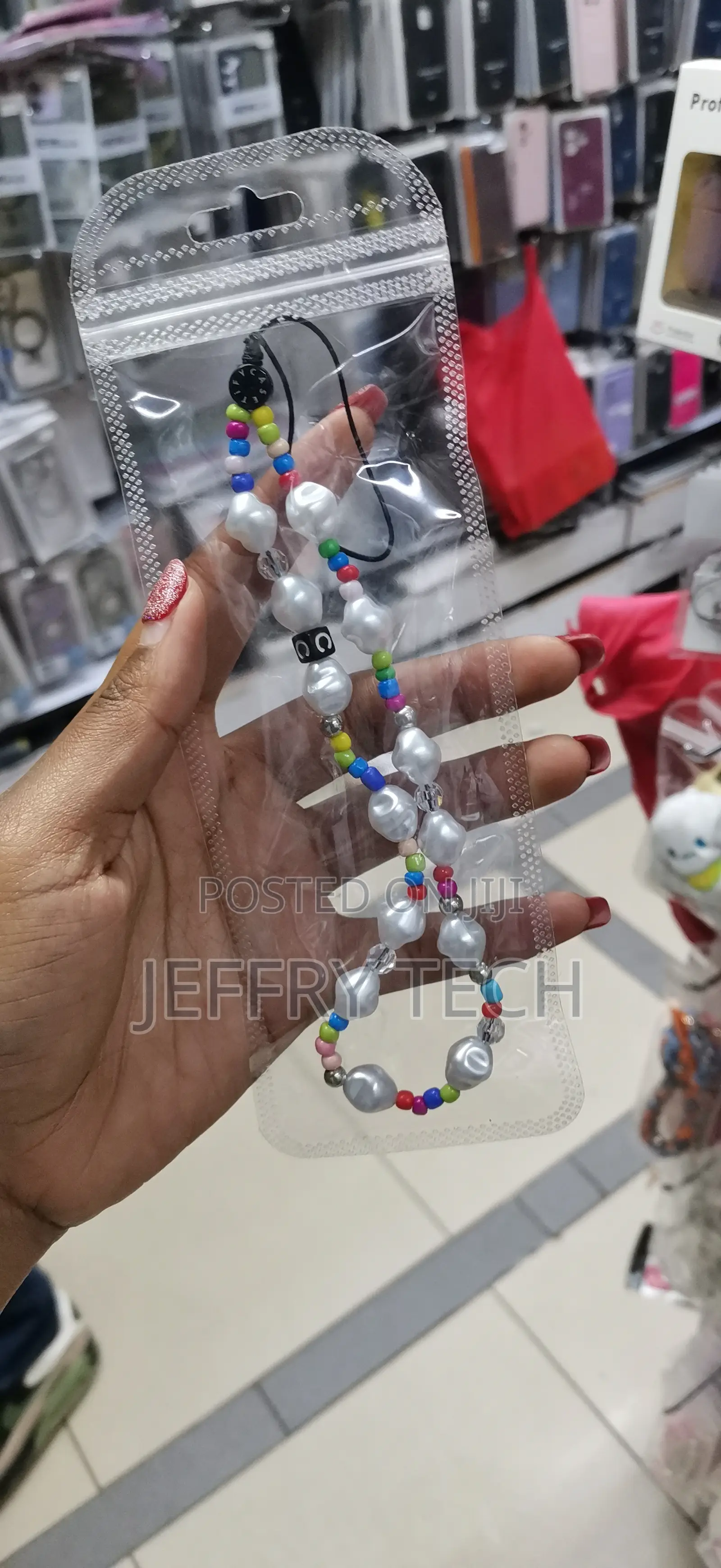 Pearl Keychain Phone Charm, Aesthetic Beads Pendant Wrist Strap