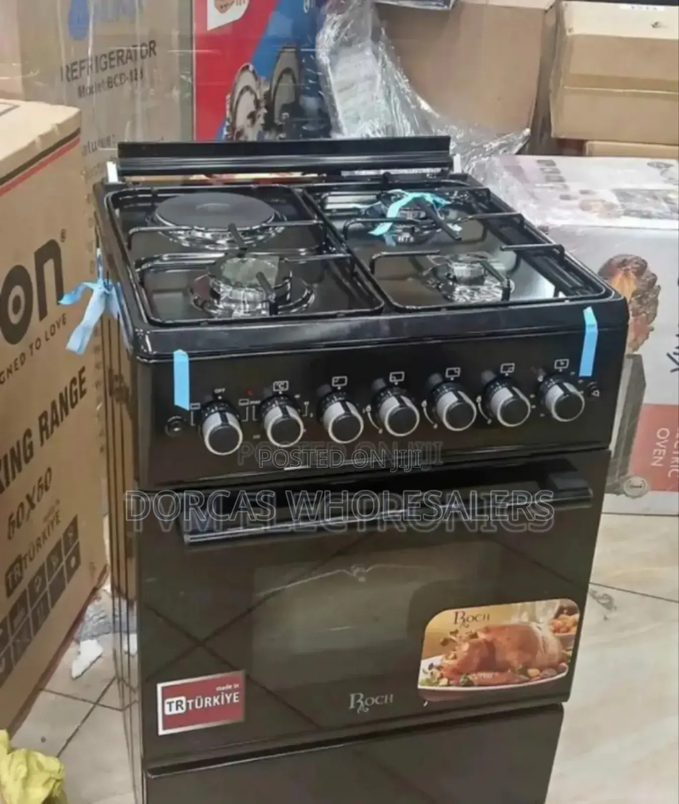Dark Black/Gray Roch 60×60 Standing 3+1 Cooker. Stand Alone