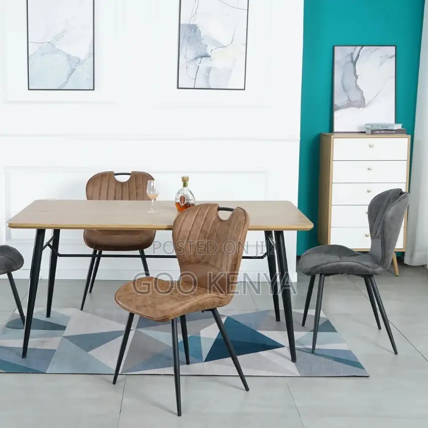 Home Chair; Modern Dining Chair With Fabric Seat And Metal Frame