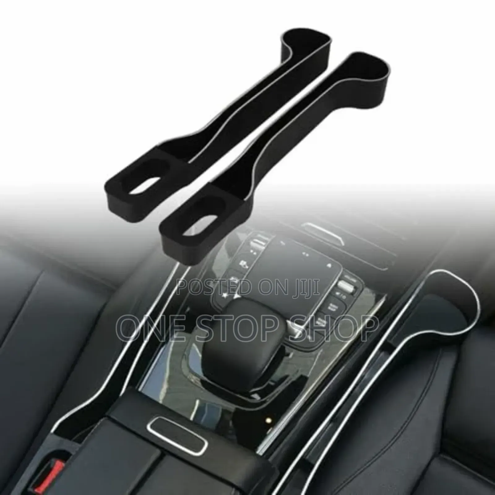 2pcs Black Plastic Car Side Seat Gap Filler With Cup Holder