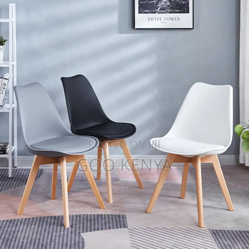 Home Chair; Lightweight Plastic Dining Chair-wood Legs And Padded Seat