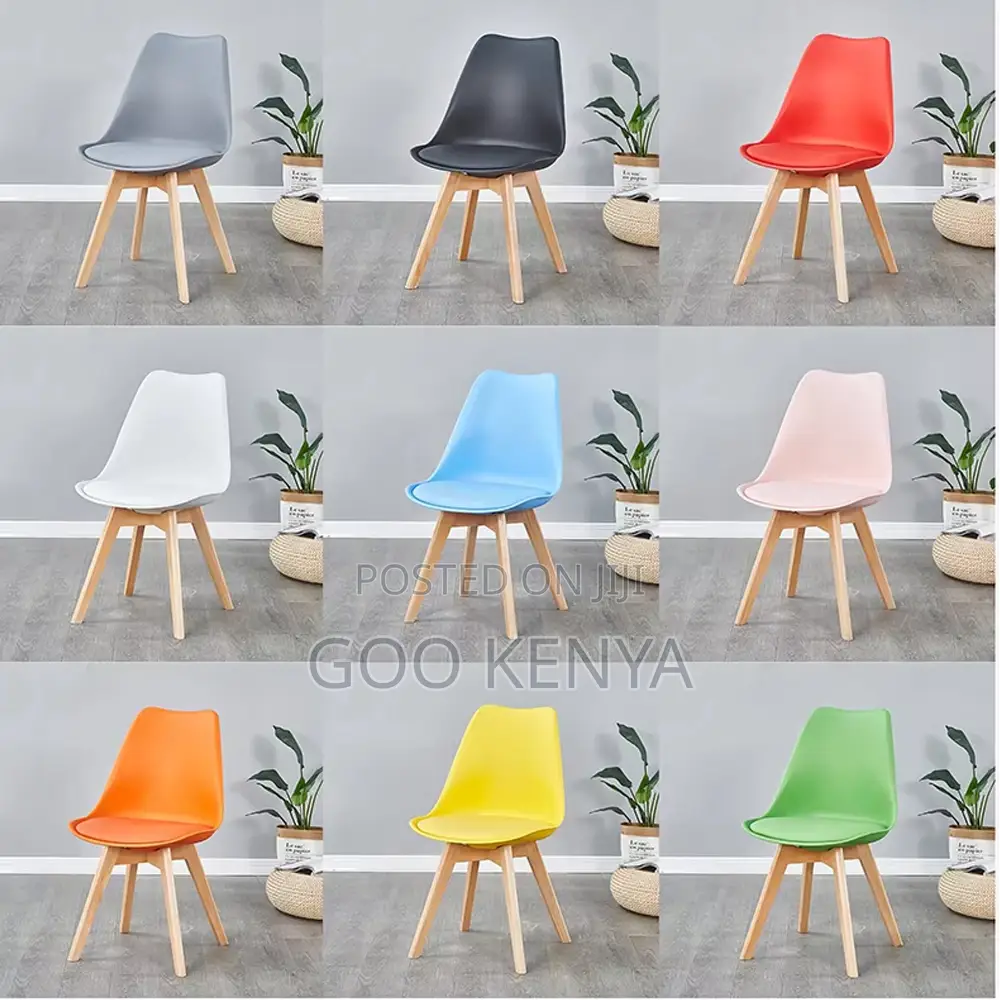 Home Chair; Lightweight Plastic Dining Chair-wood Legs And Padded Seat