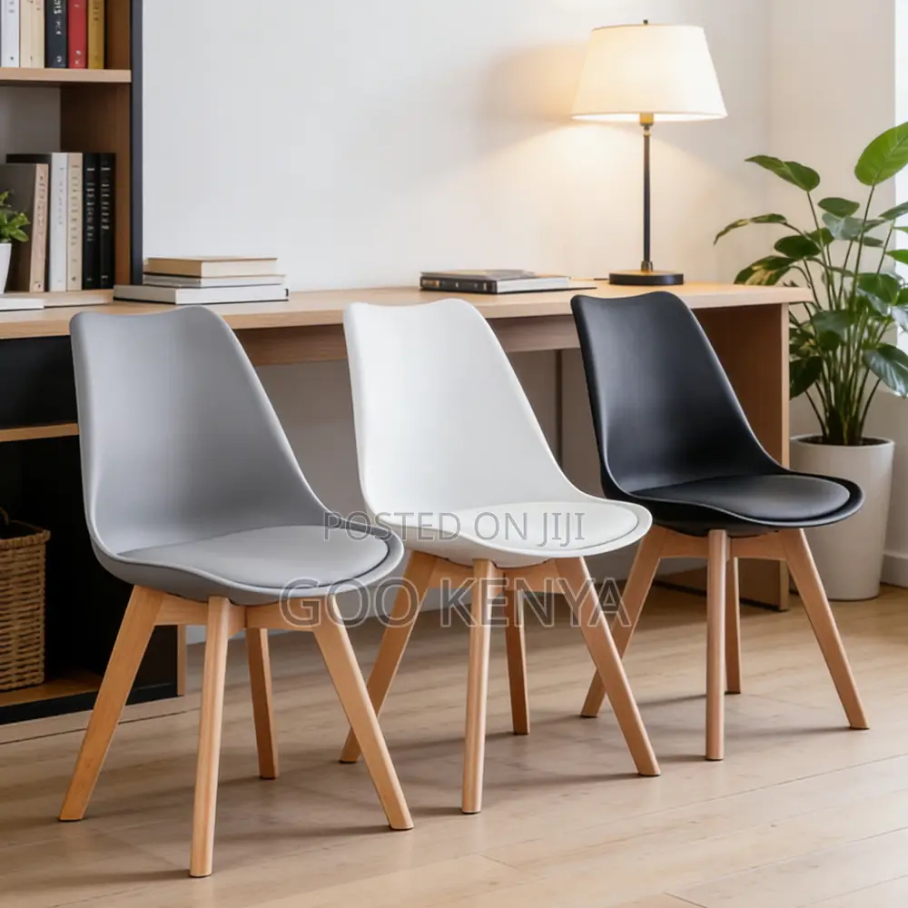 Home Chair; Lightweight Plastic Dining Chair-wood Legs And Padded Seat