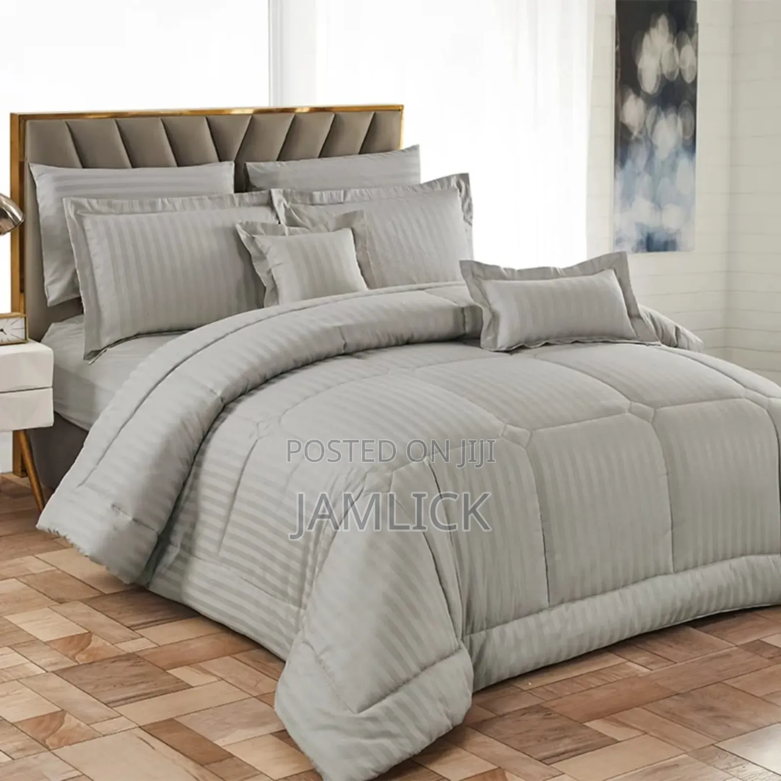 Grey Extra King Size (7×8) Cotton Striped Duvet Set - Cl