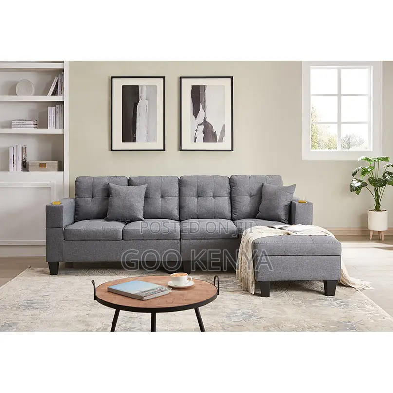 Home Sofa; Space-saving Nordic L-shaped Sofa With Wooden Frame