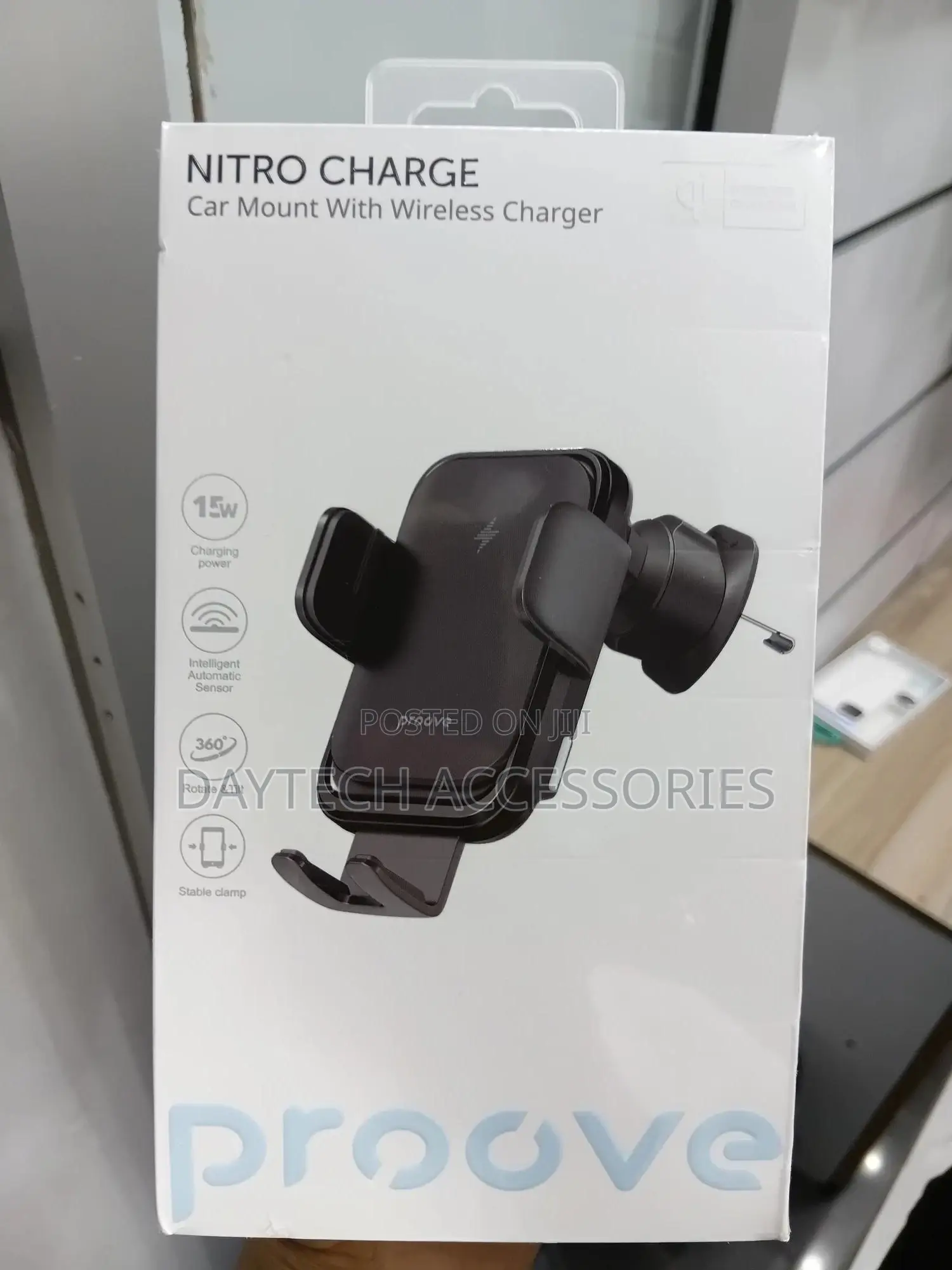 This Is a Proove Nitro Charge 15w Wireless Charging Car Vent Holder.