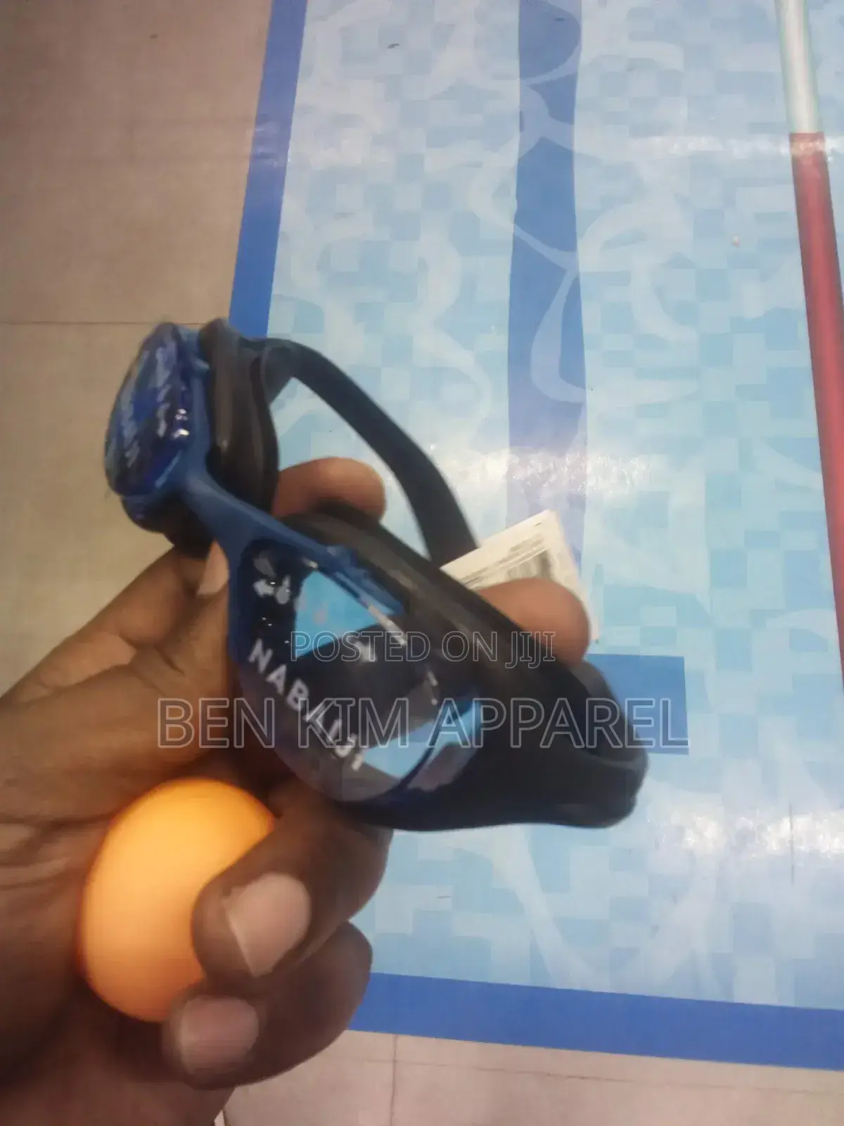 Black Swimming Googles Dark Blue Lenses Adjustable Ass Size Fit