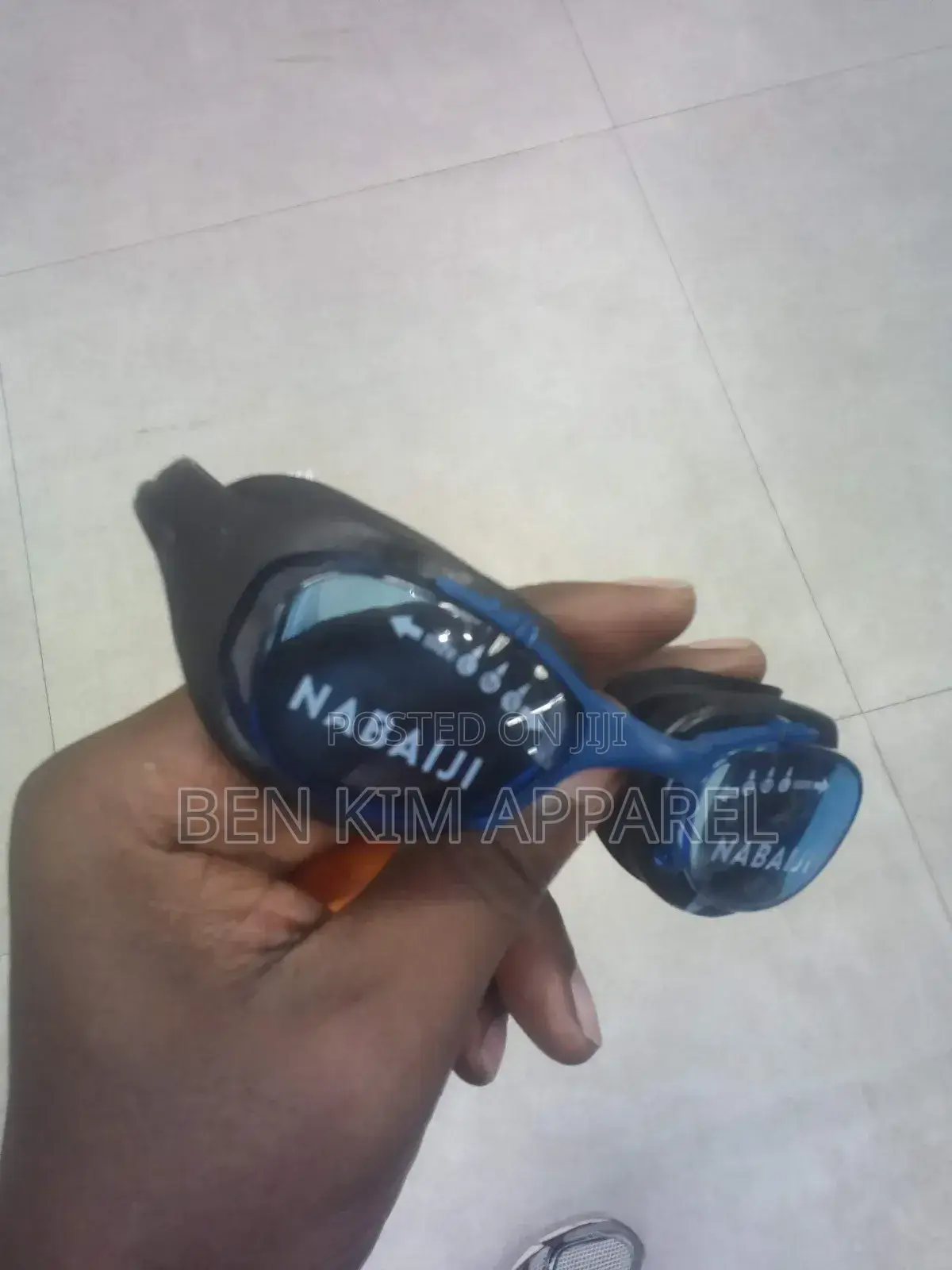 Black Swimming Googles Dark Blue Lenses Adjustable Ass Size Fit