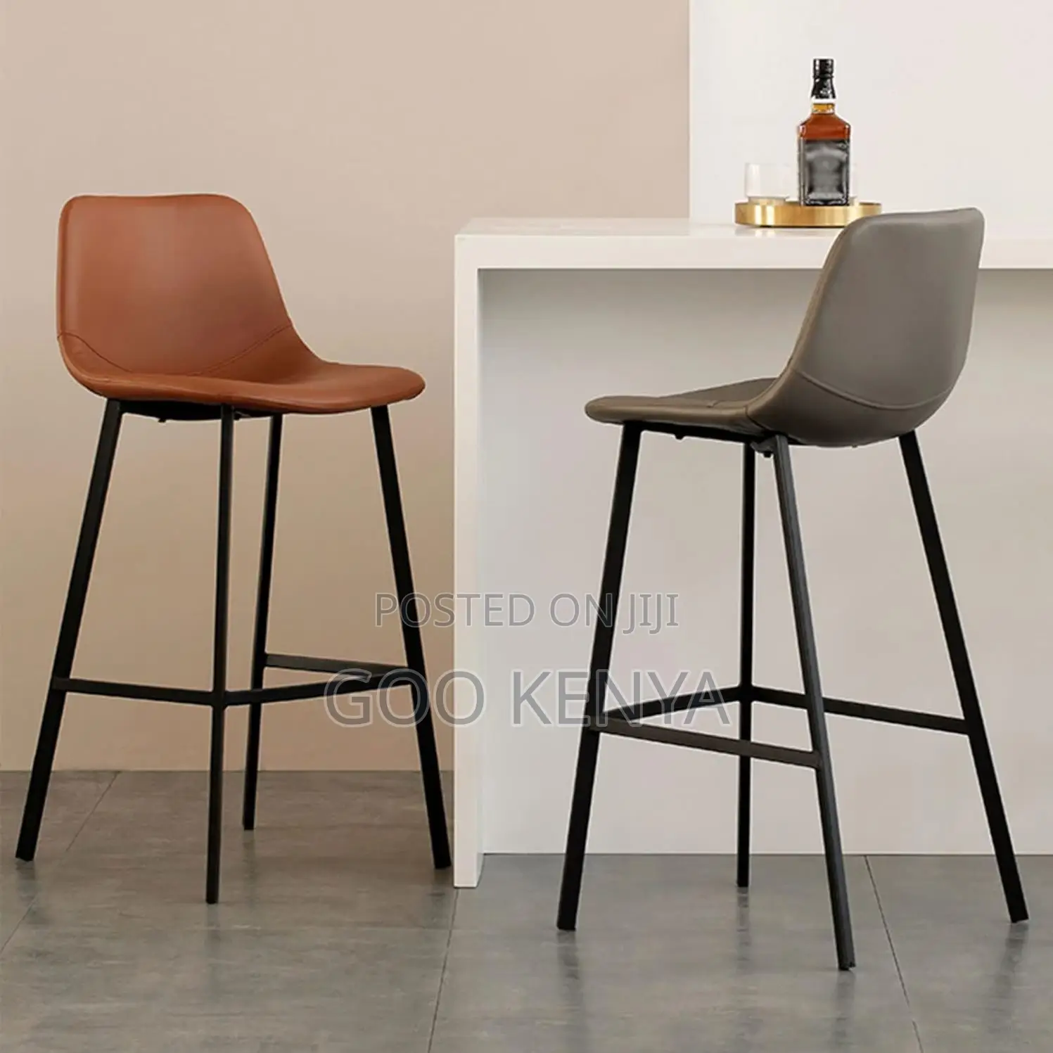 Home Kitchen Stool; Heavy-duty Leather Bar Stool With Metal Support