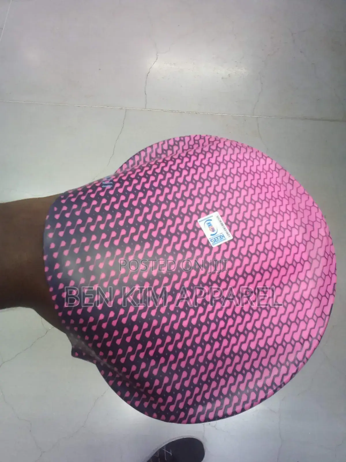 Pink Black Pattern Silicone Swimming Elastic Caps All Ages Fit.