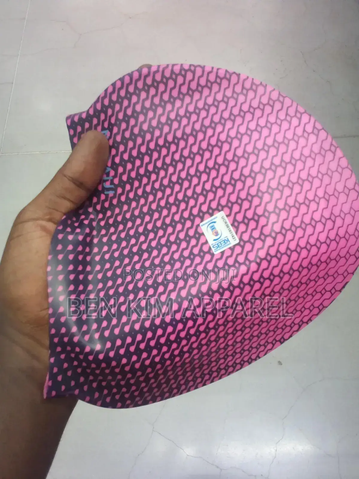 Pink Black Pattern Silicone Swimming Elastic Caps All Ages Fit.
