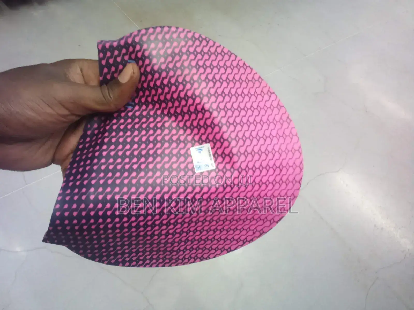 Pink Black Pattern Silicone Swimming Elastic Caps All Ages Fit.