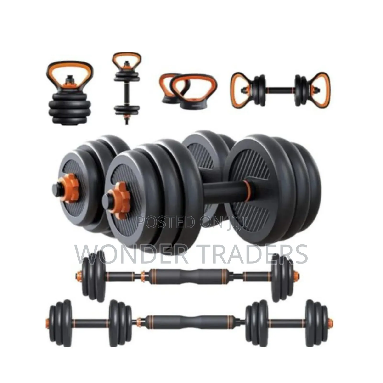 30kg Adjustable Dumbbell Kettlebell Barbell Set, 6 in 1