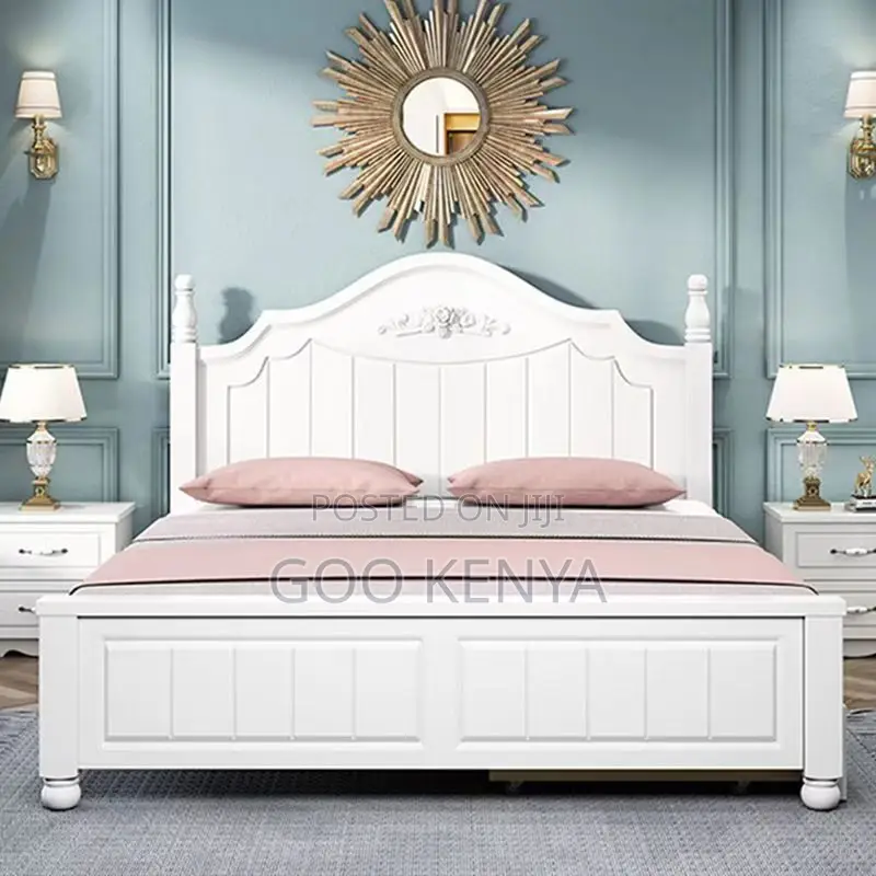 Home Bed; Modern Queen Size Wooden Bed – White Color