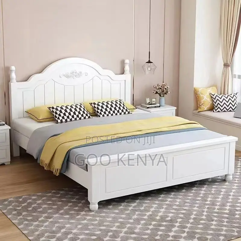 Home Bed; Modern Queen Size Wooden Bed – White Color