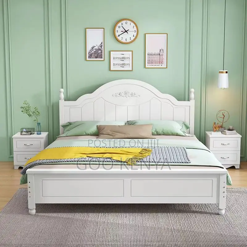 Home Bed; Modern Queen Size Wooden Bed – White Color